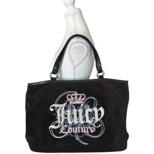 Y2K “Juicy Couture” Brown Velour Embroidered Graphic Shoulder Tote Bag